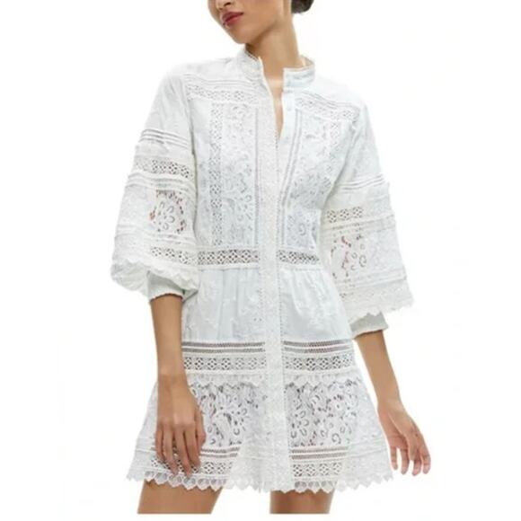 Alice + Olivia Dresses & Skirts - ALICE AND OLIVIA XLARGE CALIN TIERED LACE MINI DRESS OFF WHITE MSRP $495